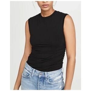 ATM NWOT Runched Sleeveless Top Banded Crewneck Pima Cotton Black Size Large